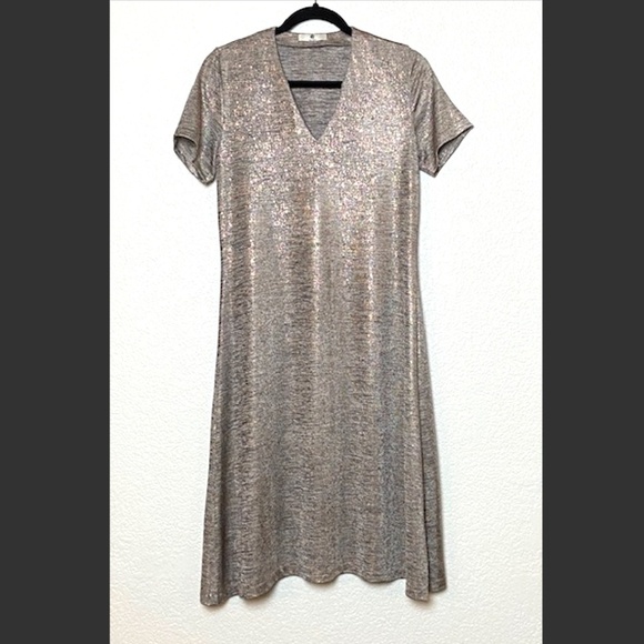Paul Smith | Silver/Metallic Gold V-Neck Dress 40 - Picture 4 of 7